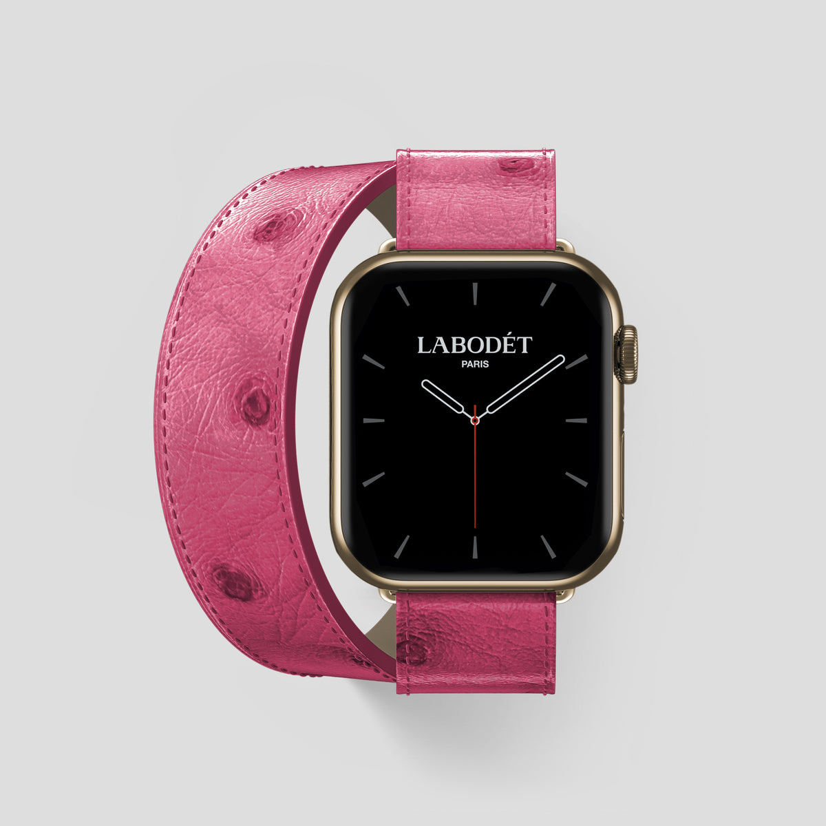 Pink Apple Watch 46mm Double Strap Ostrich with Gold Metal -1 | Pink-Gold