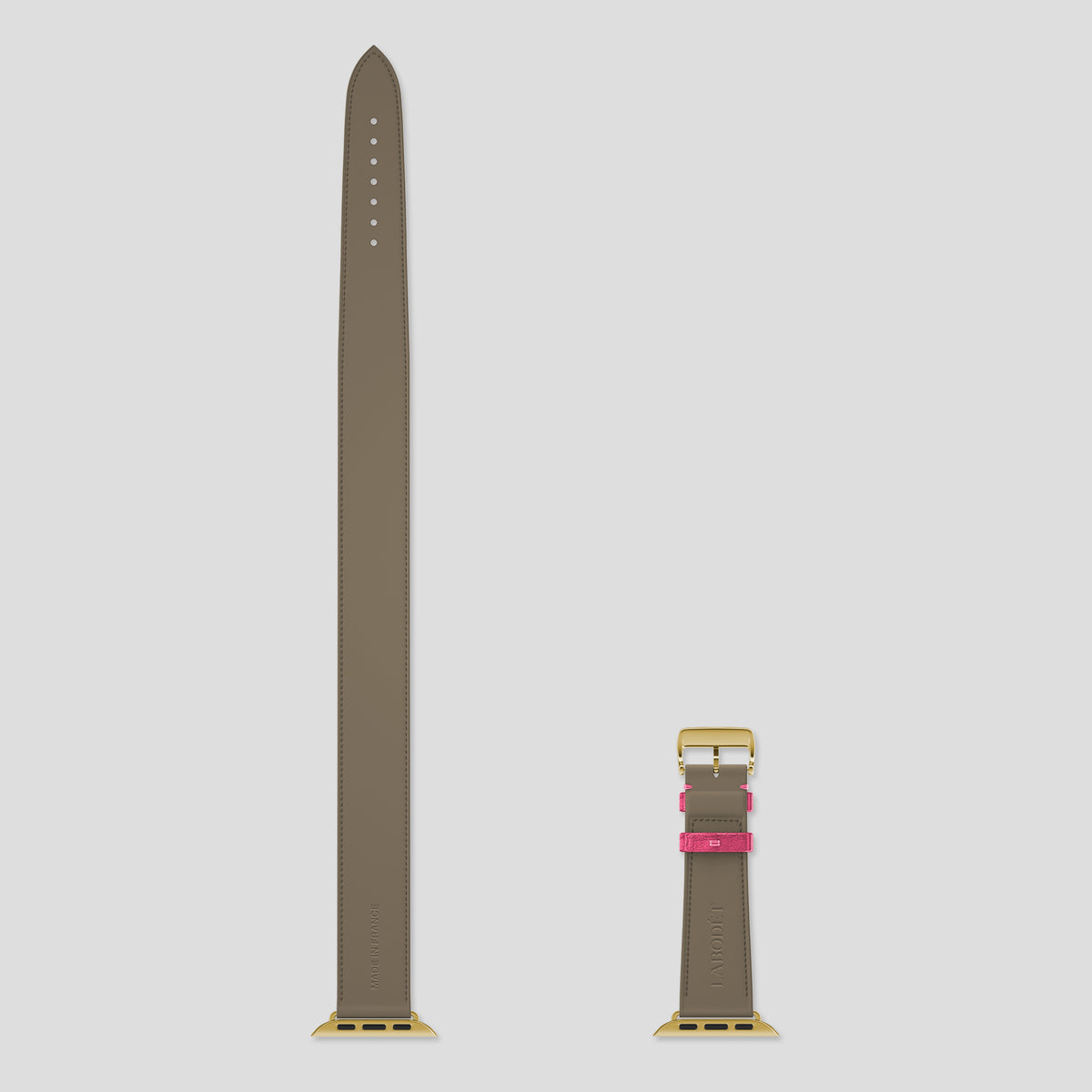 Pink Apple Watch 46mm Double Strap Ostrich with Gold Metal -4 | Pink-Gold