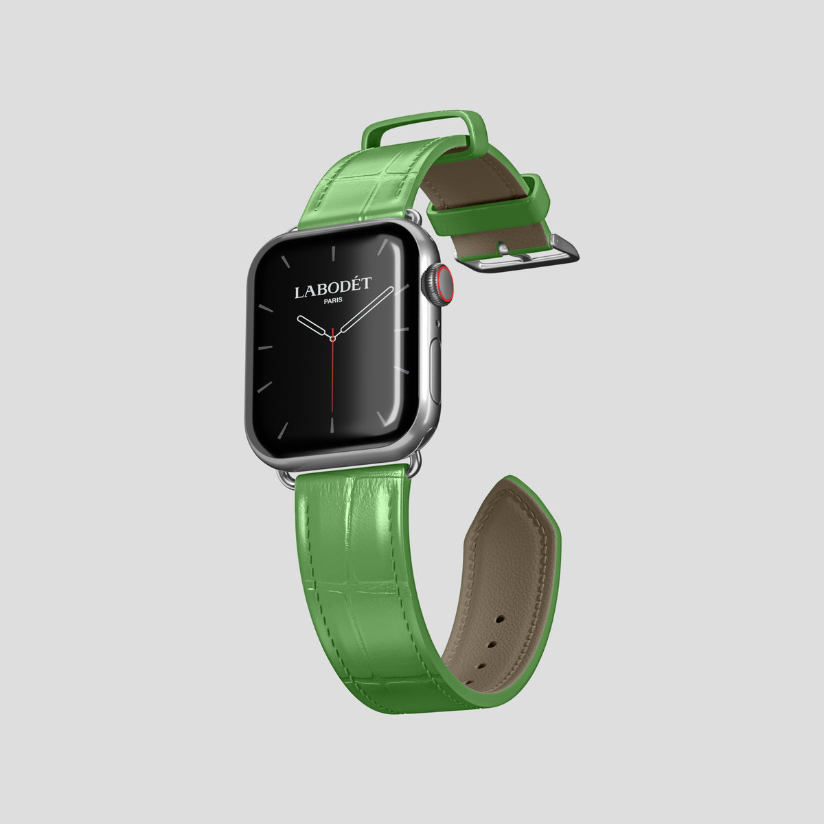 Apple-Green Classic Strap For Apple Watch 42mm In Alligator with Steel Metal -3 | Apple-Green-Steel