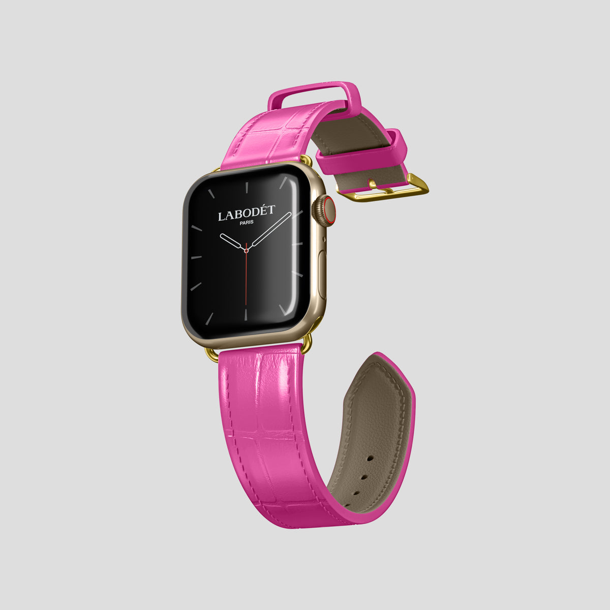 Fuchsia Classic Strap For Apple Watch 42mm In Alligator with Gold Metal -3 | Fuchsia-Gold