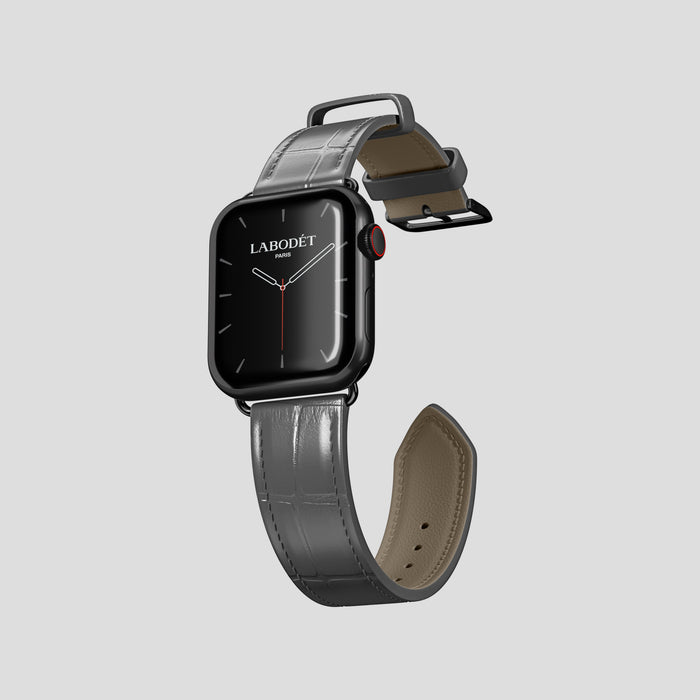 Grey Classic Strap For Apple Watch 42mm In Alligator with Black Metal -3 | Grey-Black