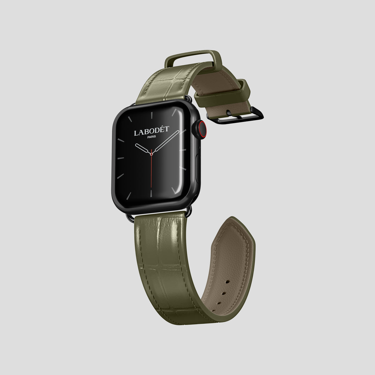 Kaki-Green Classic Strap For Apple Watch 42mm In Alligator with Black Metal -3 | Kaki-Green-Black