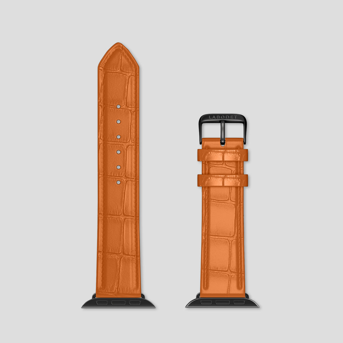 Orange Classic Strap For Apple Watch 42mm In Alligator with Black Metal -5 | Orange-Black