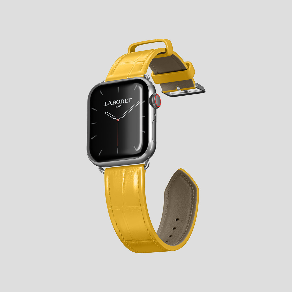 Yellow Classic Strap For Apple Watch 42mm In Alligator with Steel Metal -3 | Yellow-Steel