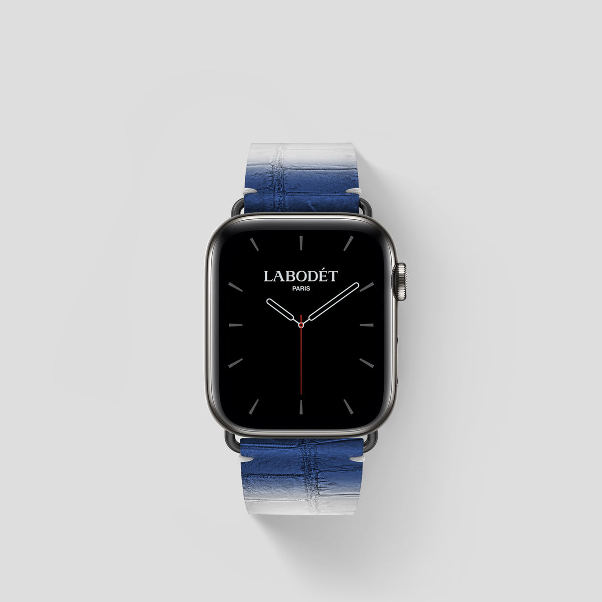 Navy Blue Apple Watch 42mm Strap Himalayan Crocodile with Black Metal -1 | Navy-Blue-Black