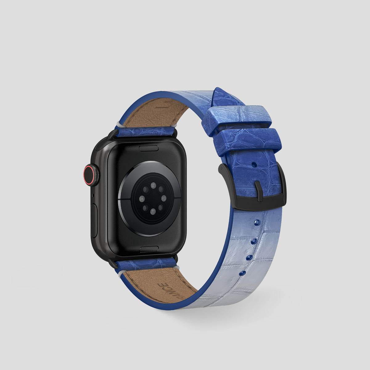 Navy Blue Apple Watch 42mm Strap Himalayan Crocodile with Black Metal -2 | Navy-Blue-Black