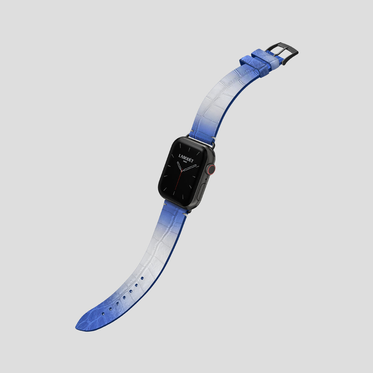 Navy Blue Apple Watch 42mm Strap Himalayan Crocodile with Black Metal -3 | Navy-Blue-Black