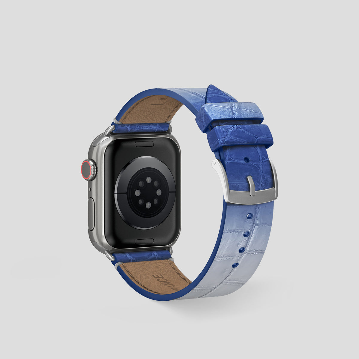 Navy Blue Apple Watch 42mm Strap Himalayan Crocodile with Steel Metal -2 | Navy-Blue-Steel