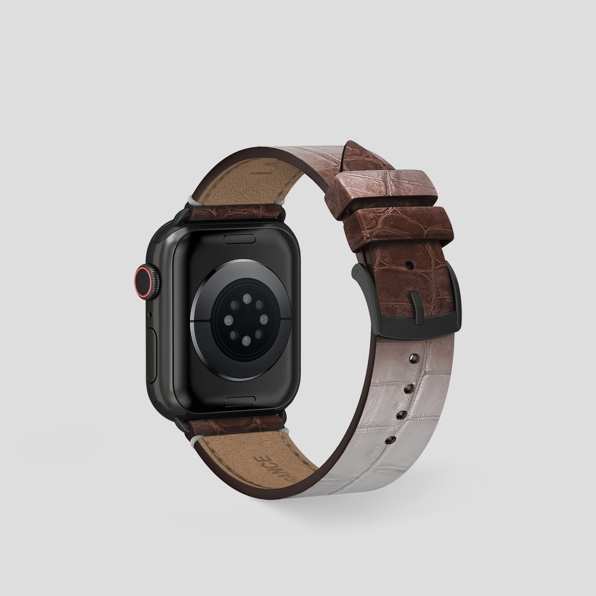 Dark Brown Apple Watch 42mm Strap Himalayan Crocodile with Black Metal -2 | Dark-Brown-Black
