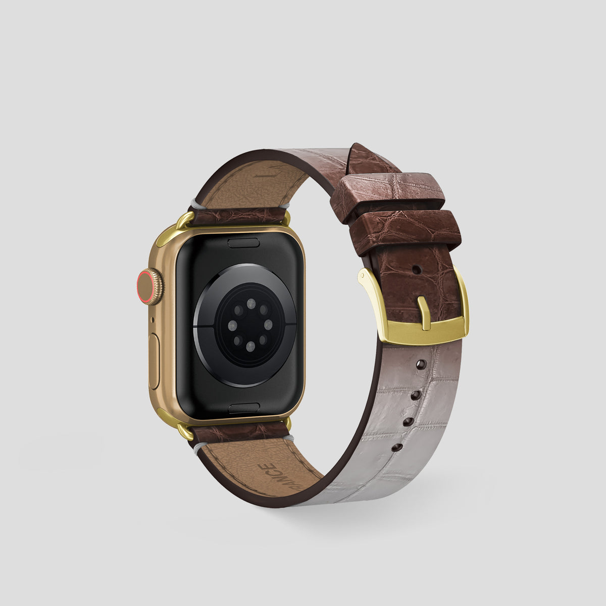 Dark Brown Apple Watch 42mm Strap Himalayan Crocodile with Gold Metal -2 | Dark-Brown-Gold
