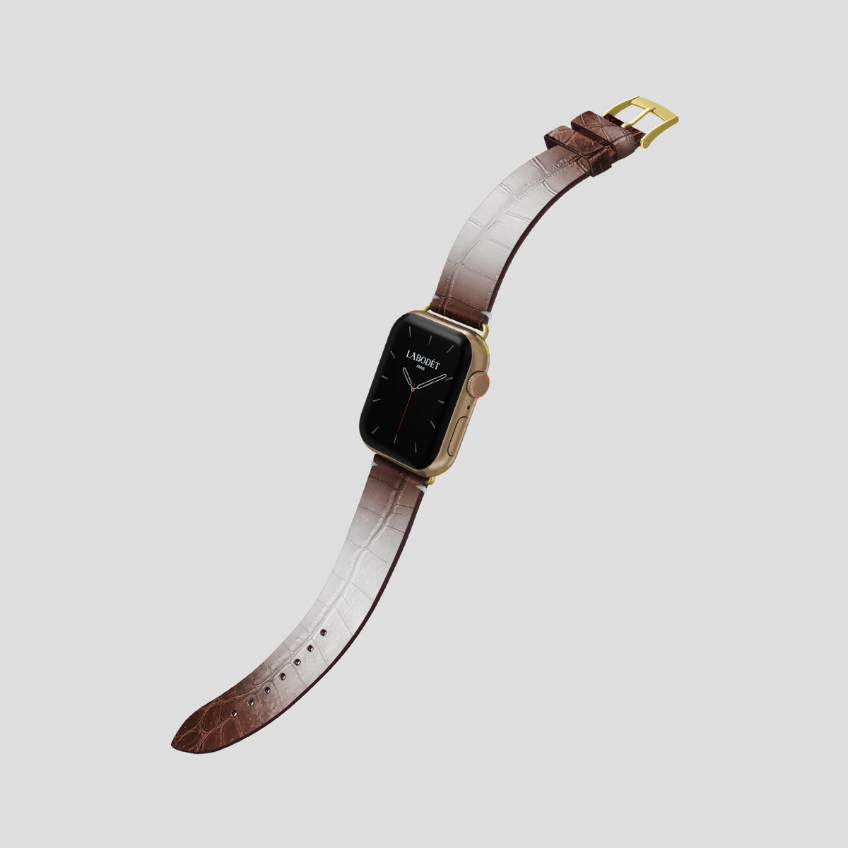 Dark Brown Apple Watch 42mm Strap Himalayan Crocodile with Gold Metal -3 | Dark-Brown-Gold
