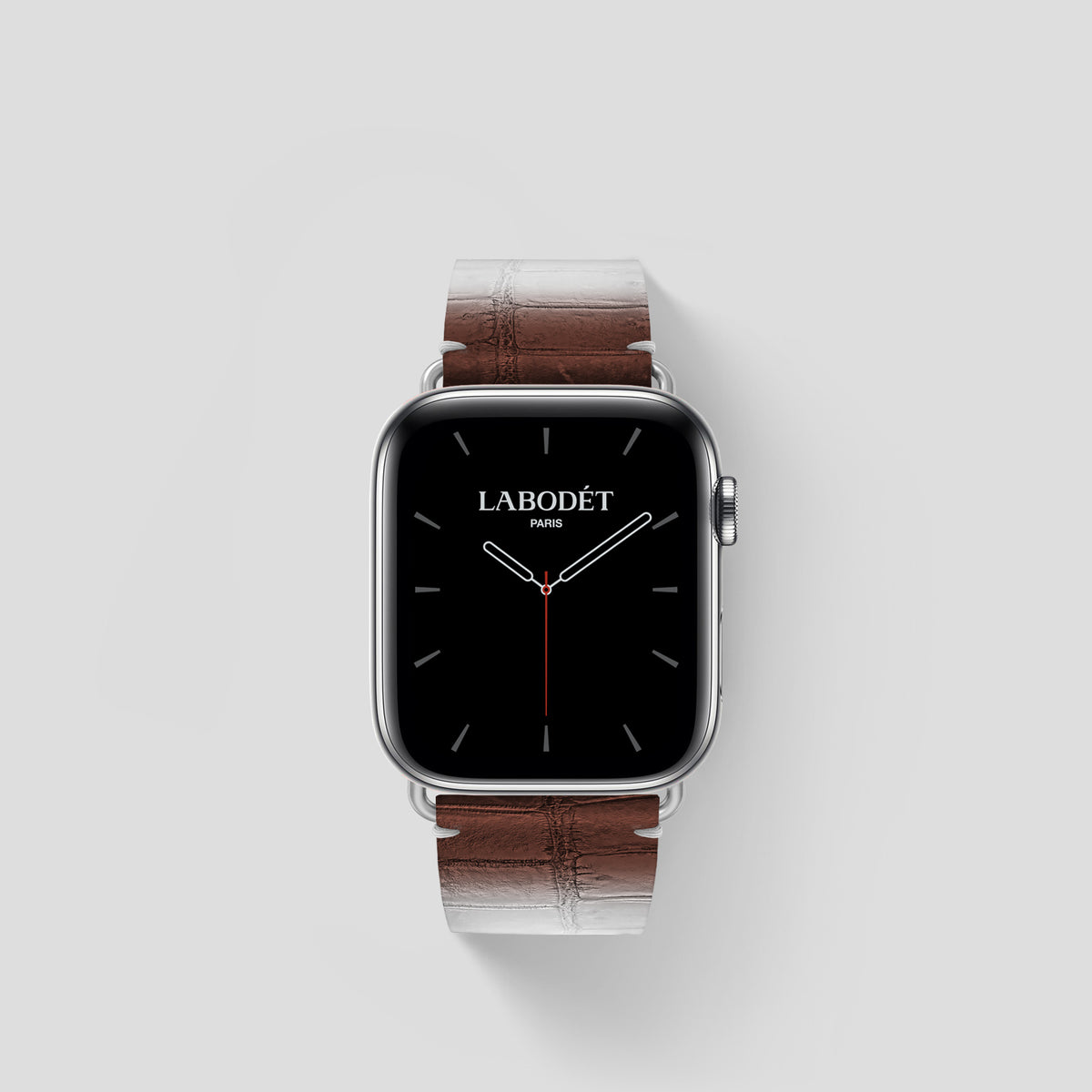 Dark Brown Apple Watch 42mm Strap Himalayan Crocodile with Steel Metal -1 | Dark-Brown-Steel