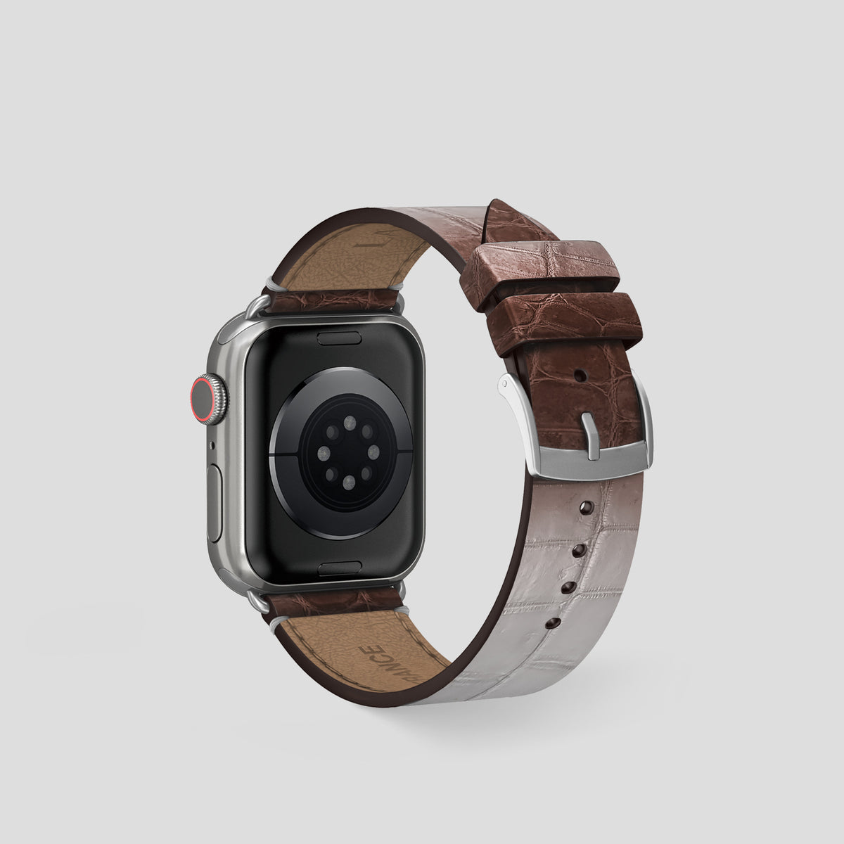 Dark Brown Apple Watch 42mm Strap Himalayan Crocodile with Steel Metal -2 | Dark-Brown-Steel