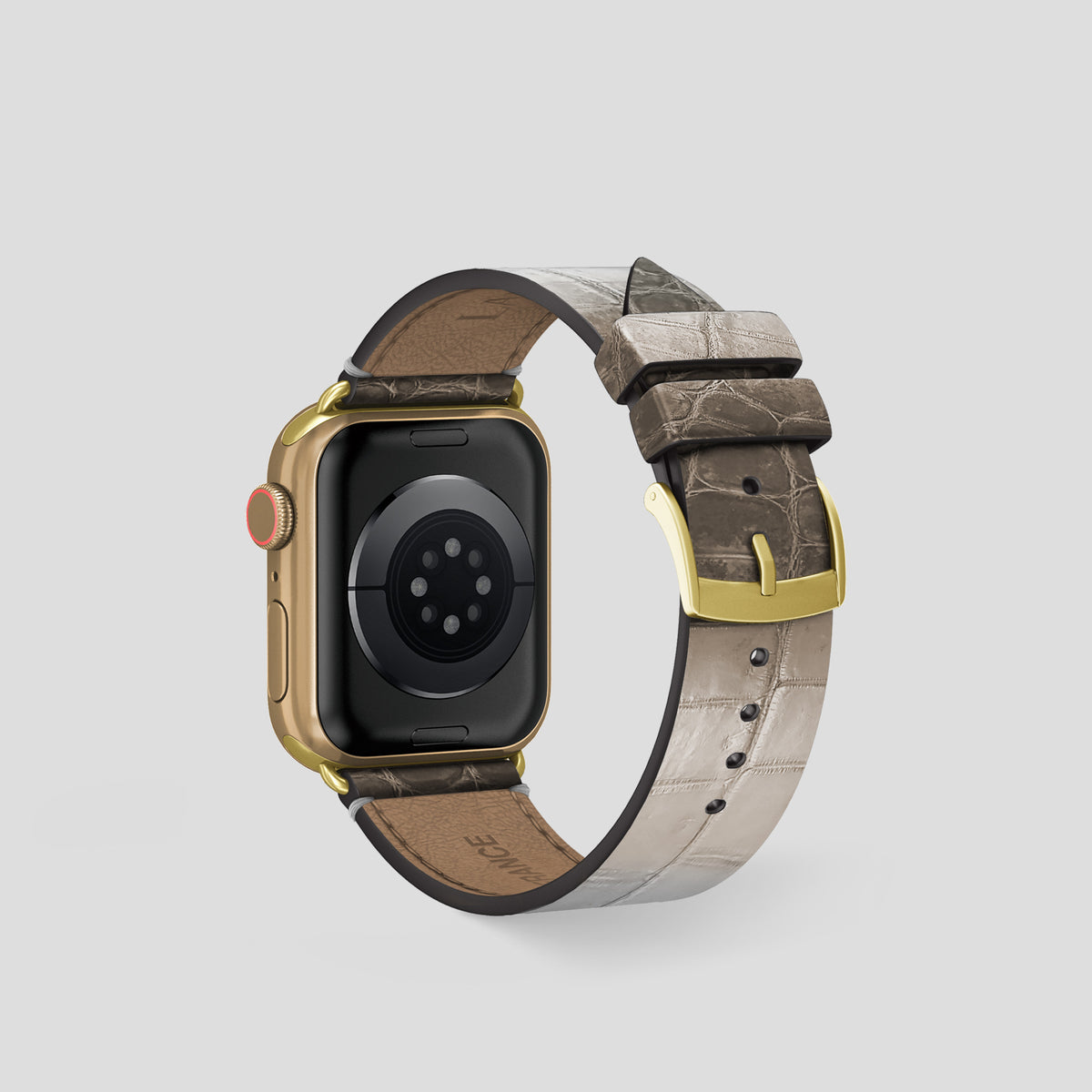 Dark Apple Watch 42mm Strap Himalayan Crocodile with Gold Metal -2 | Dark-Gold