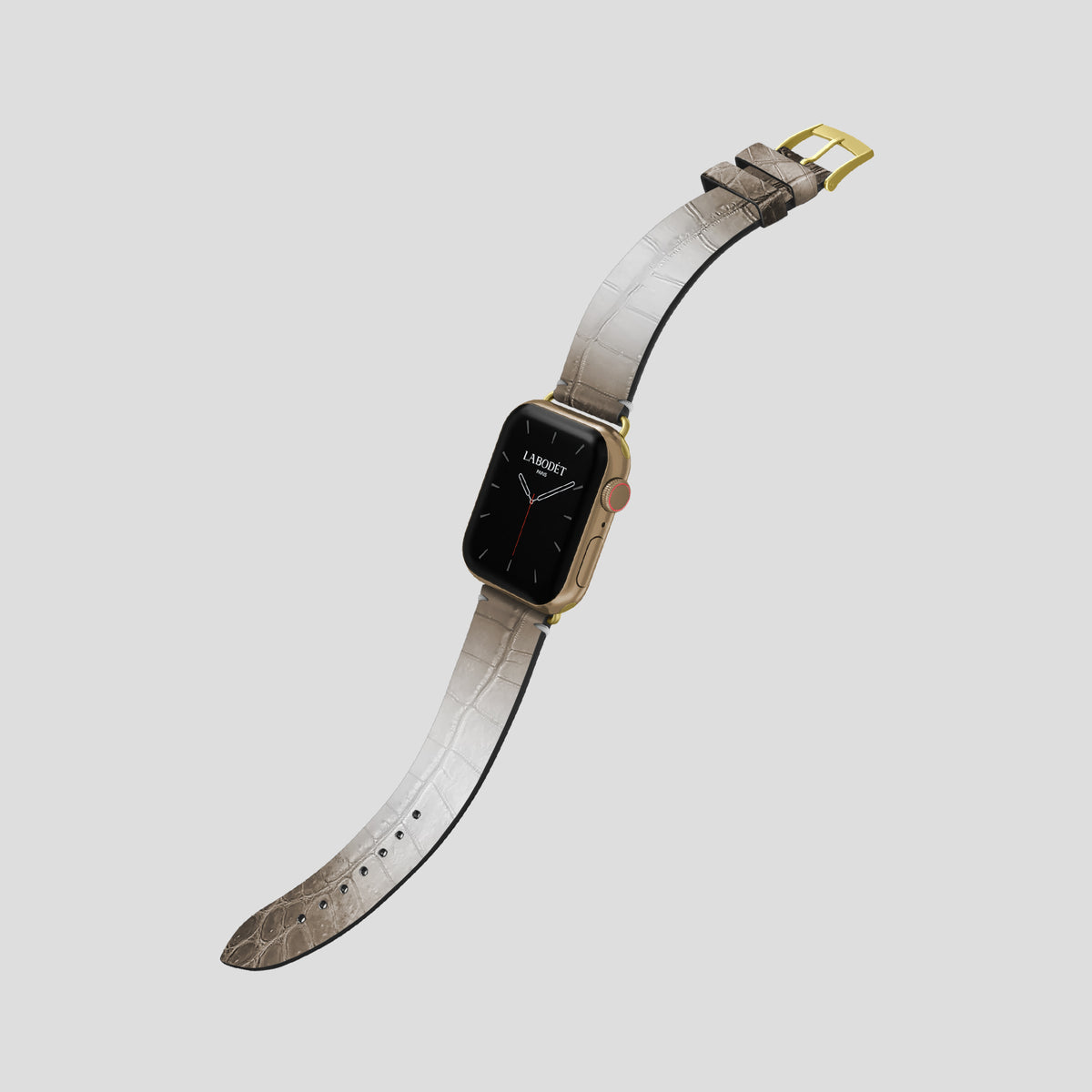Dark Apple Watch 42mm Strap Himalayan Crocodile with Gold Metal -3 | Dark-Gold