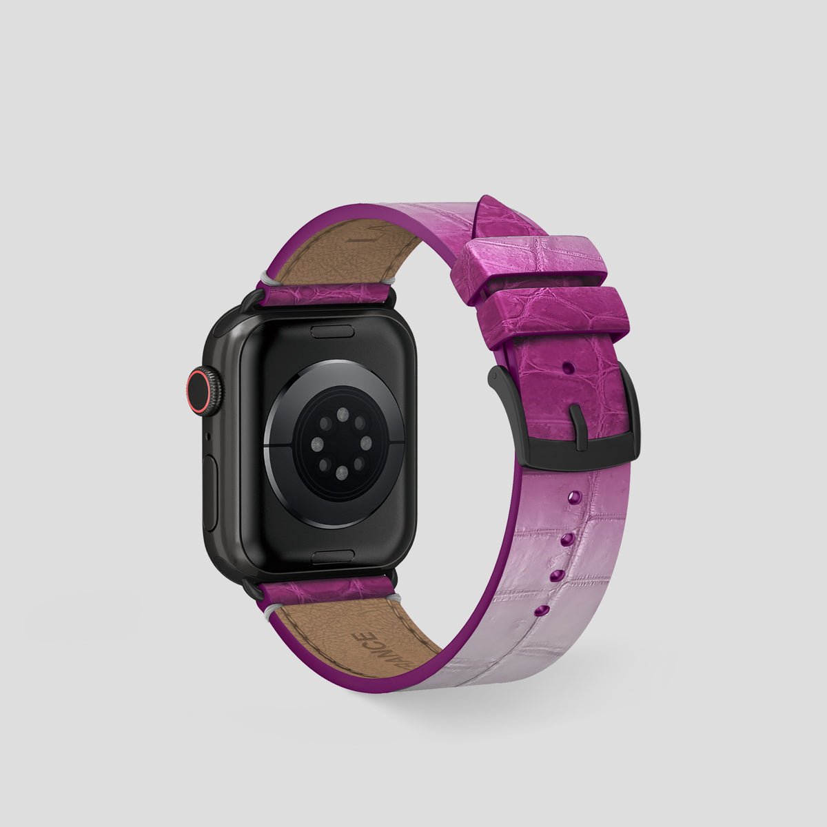 Fuchsia Apple Watch 42mm Strap Himalayan Crocodile with Black Metal -2 | Fuchsia-Black