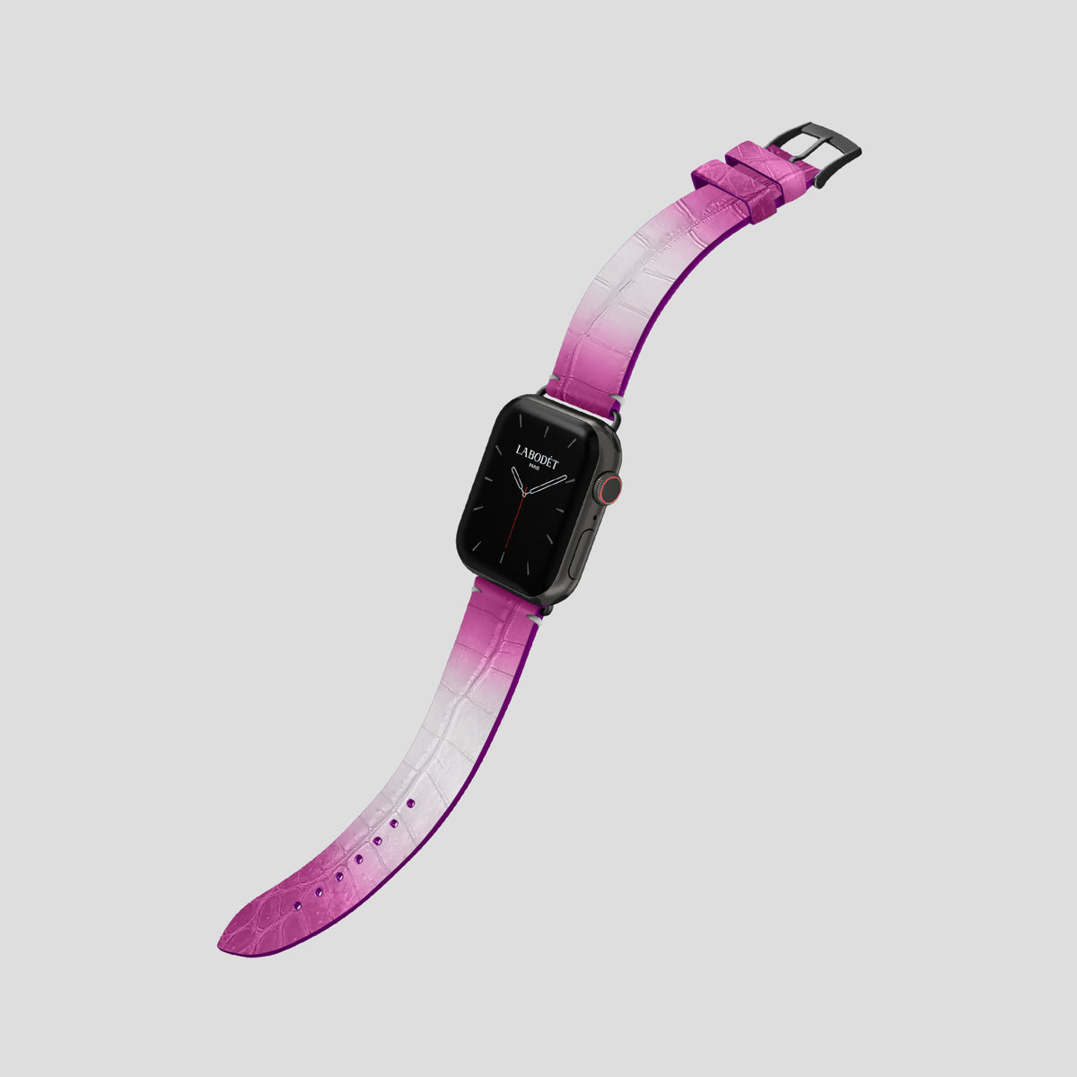 Fuchsia Apple Watch 42mm Strap Himalayan Crocodile with Black Metal -3 | Fuchsia-Black