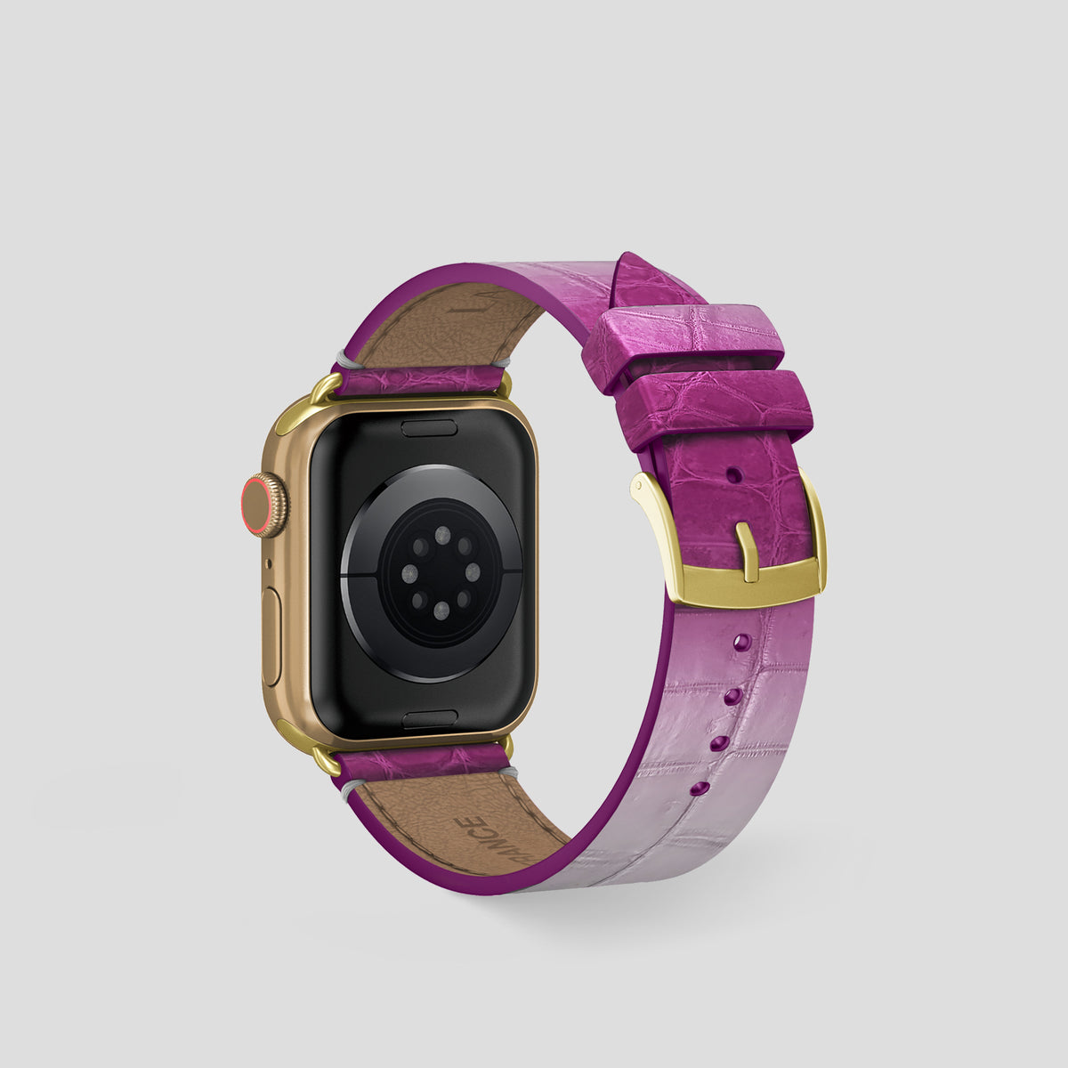 Fuchsia Apple Watch 42mm Strap Himalayan Crocodile with Gold Metal -2 | Fuchsia-Gold