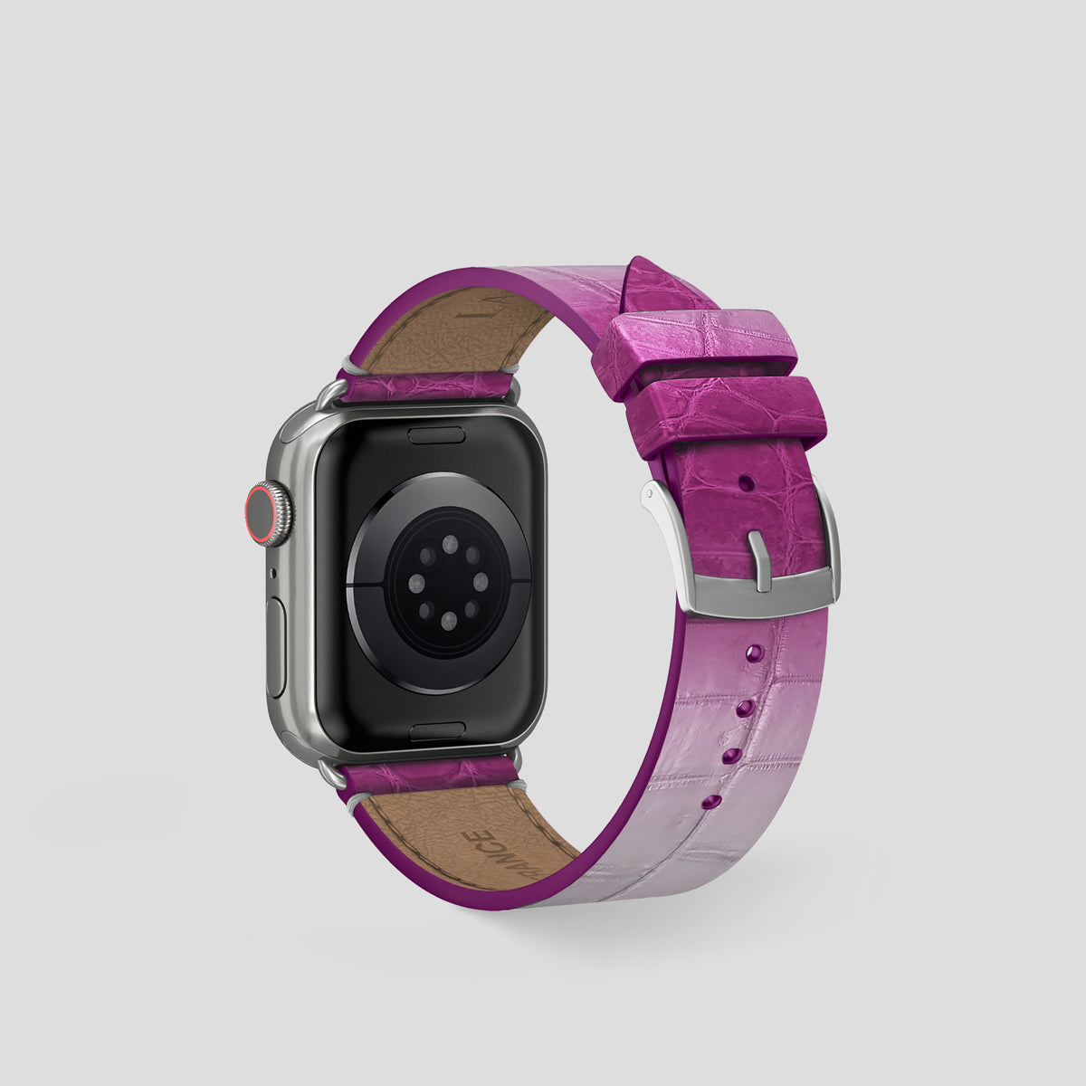 Fuchsia Apple Watch 42mm Strap Himalayan Crocodile with Steel Metal -2 | Fuchsia-Steel