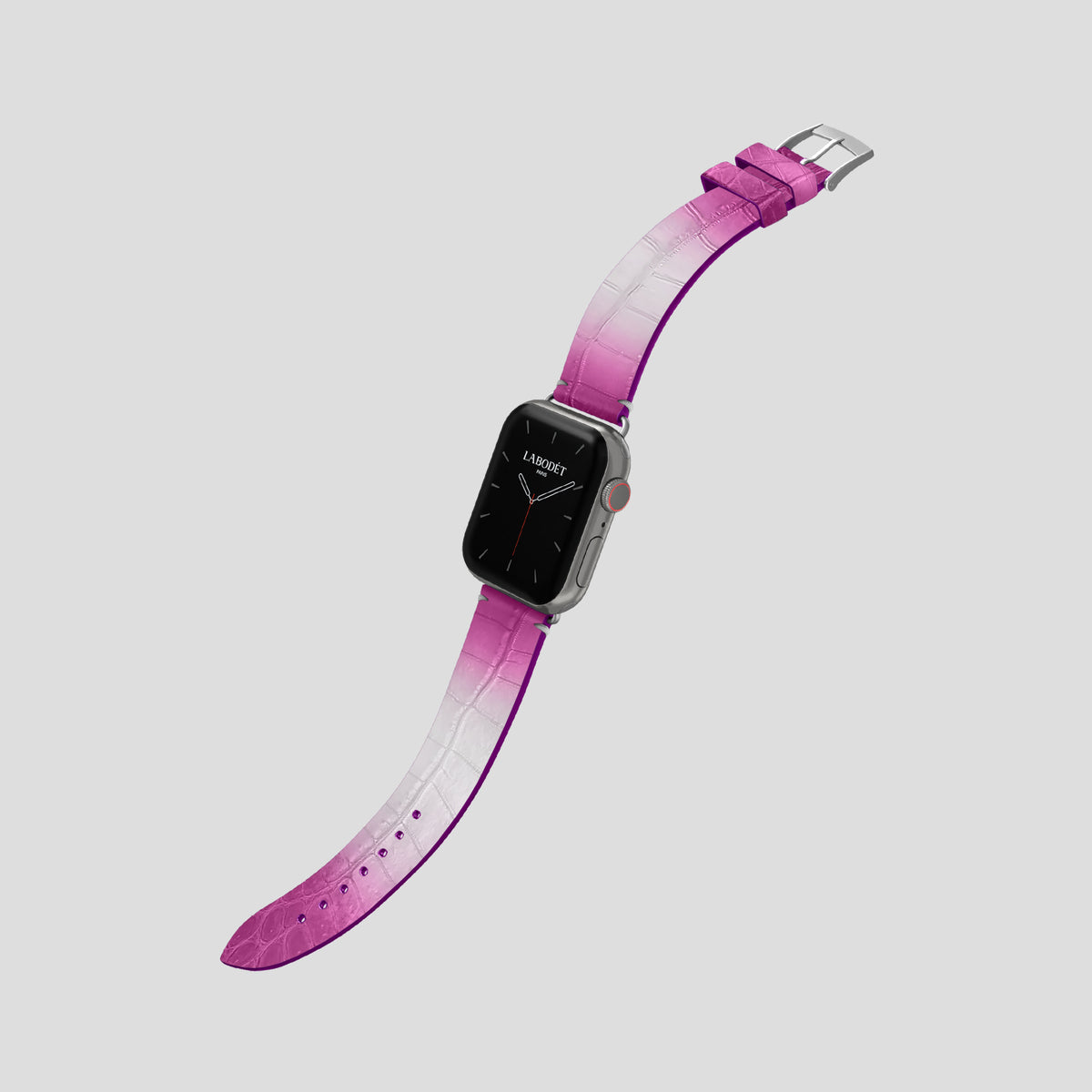 Fuchsia Apple Watch 42mm Strap Himalayan Crocodile with Steel Metal -3 | Fuchsia-Steel