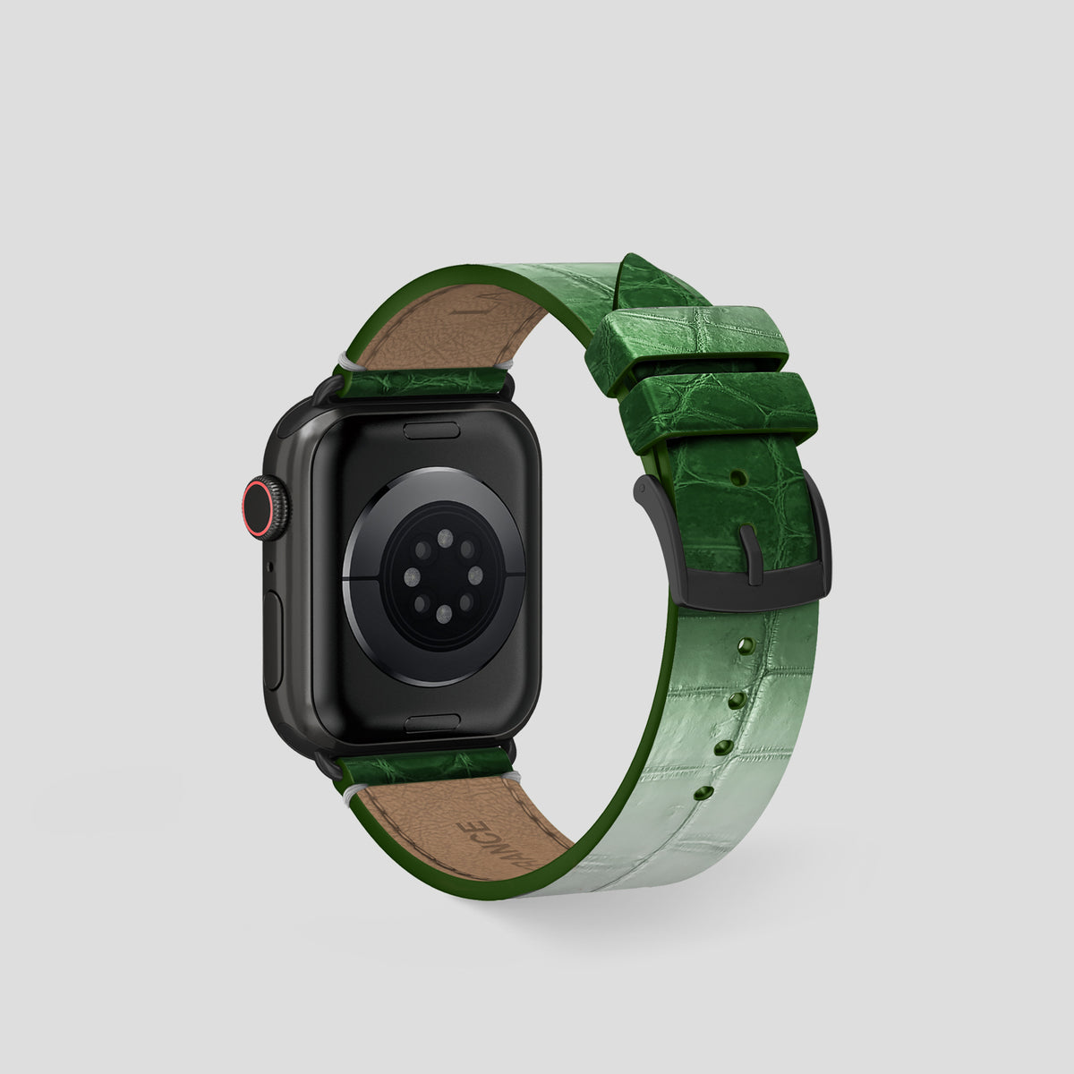 Green Apple Watch 42mm Strap Himalayan Crocodile with Black Metal -2 | Green-Black