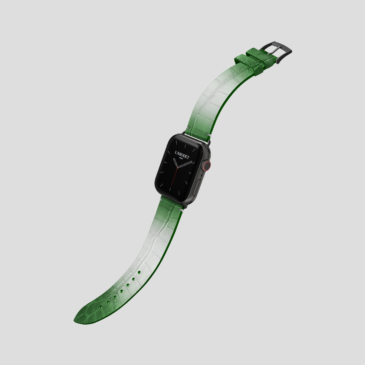 Green Apple Watch 42mm Strap Himalayan Crocodile with Black Metal -3 | Green-Black