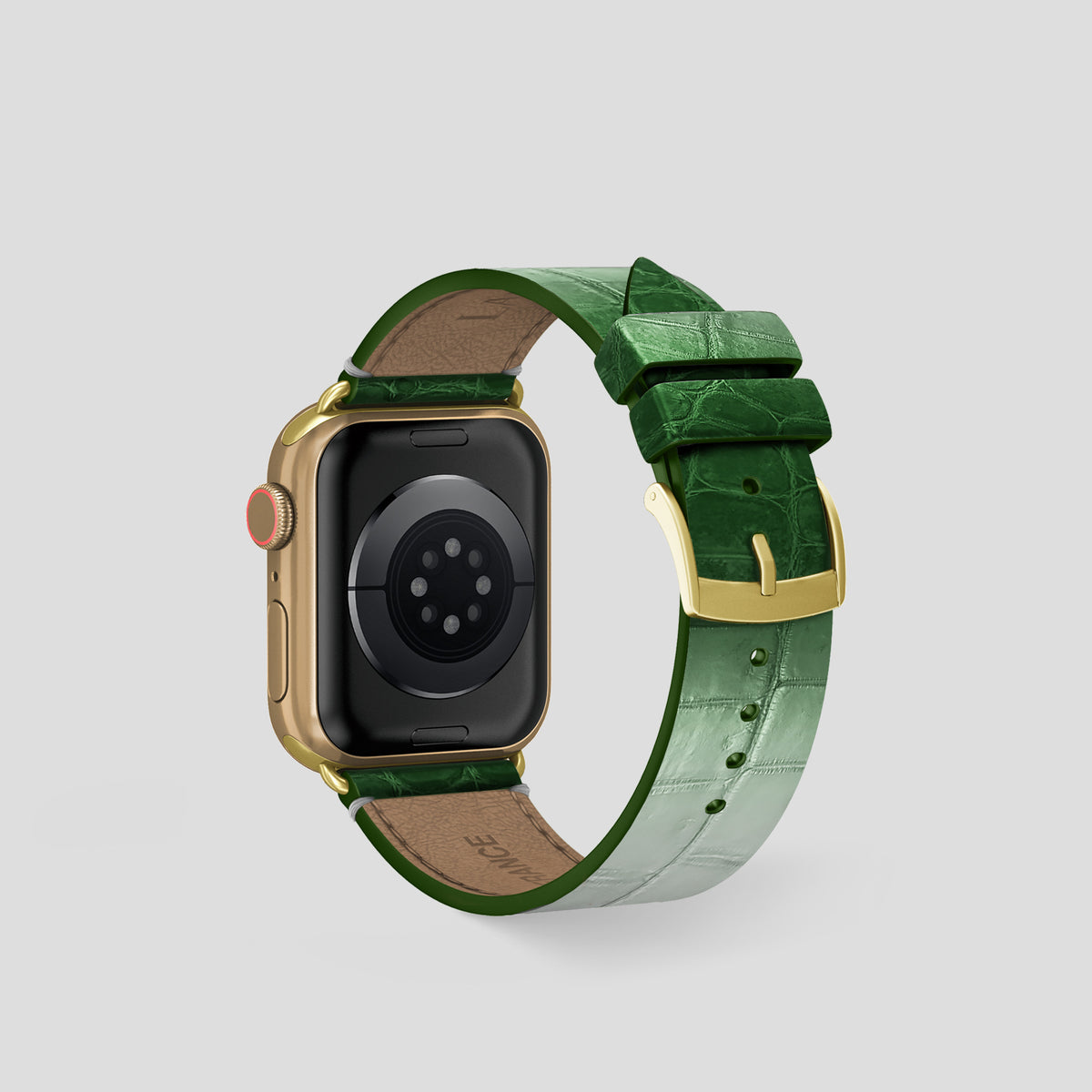 Green Apple Watch 42mm Strap Himalayan Crocodile with Gold Metal -2 | Green-Gold