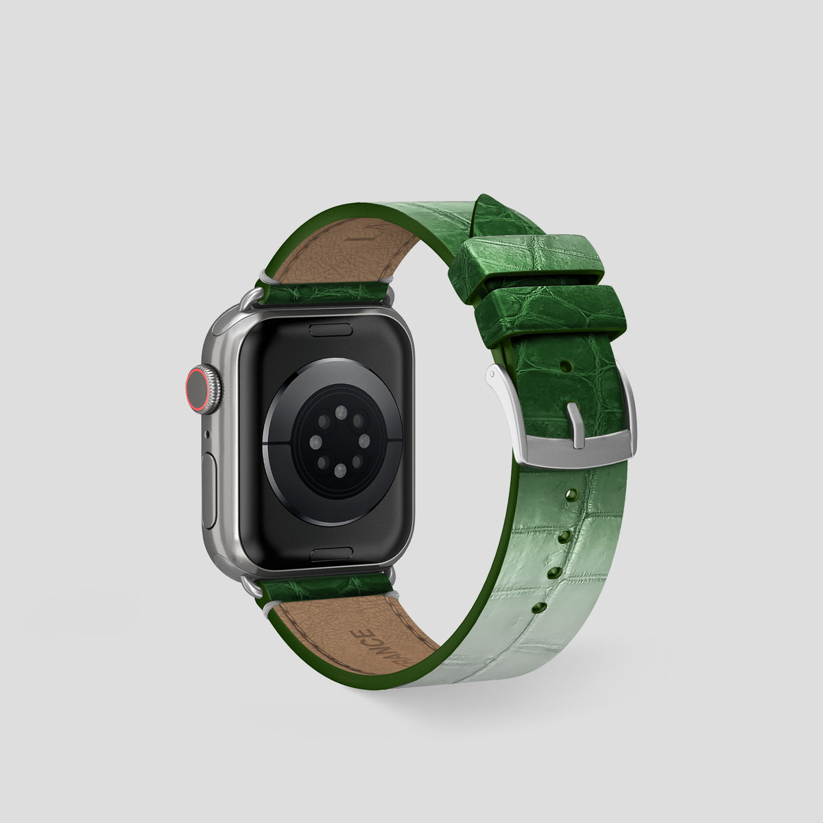 Green Apple Watch 42mm Strap Himalayan Crocodile with Steel Metal -2 | Green-Steel