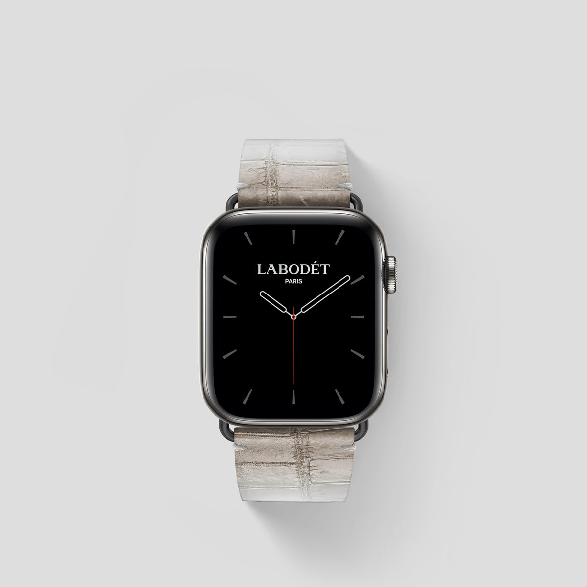 Grey Apple Watch 42mm Strap Himalayan Crocodile with Black Metal -1 | Grey-Black