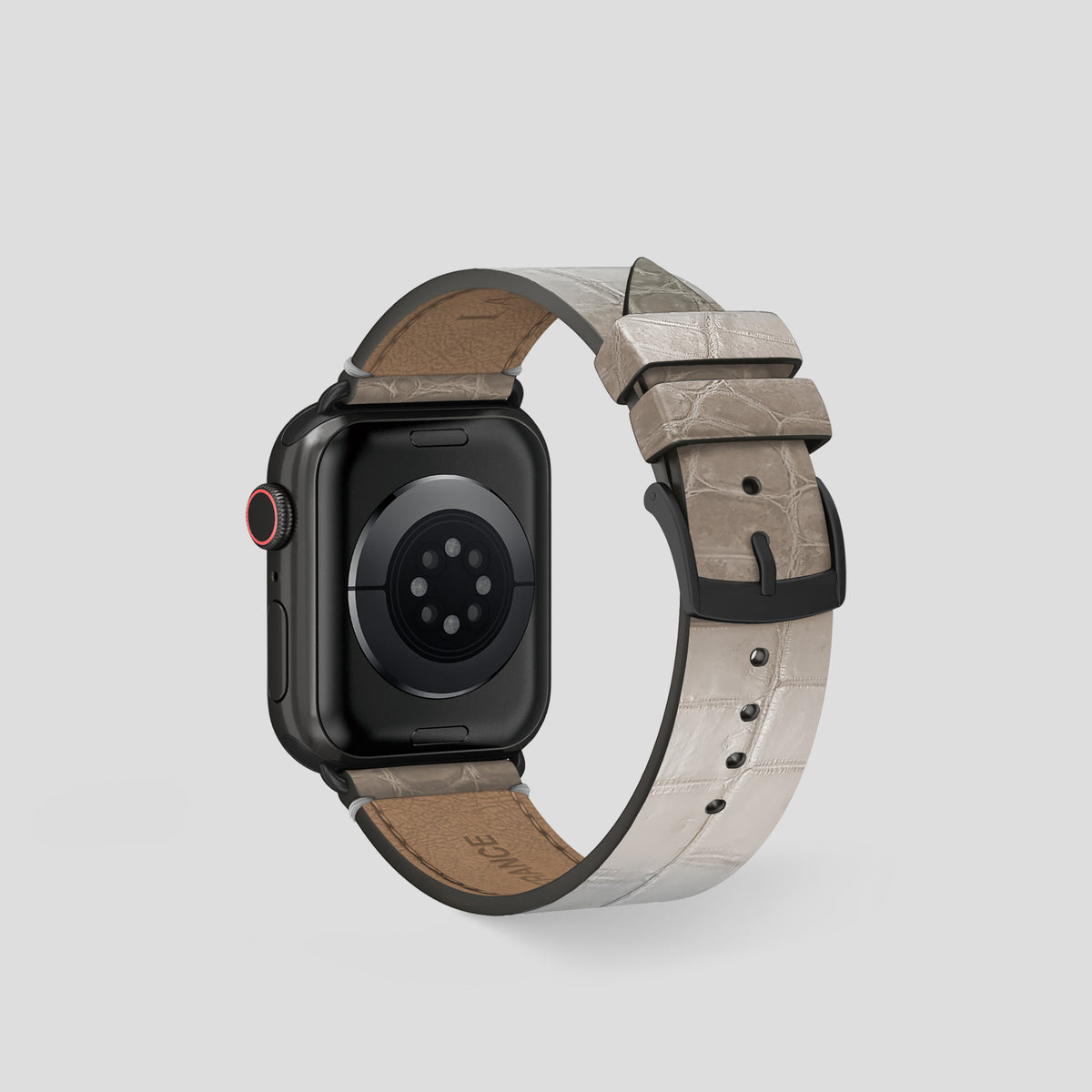 Grey Apple Watch 42mm Strap Himalayan Crocodile with Black Metal -2 | Grey-Black