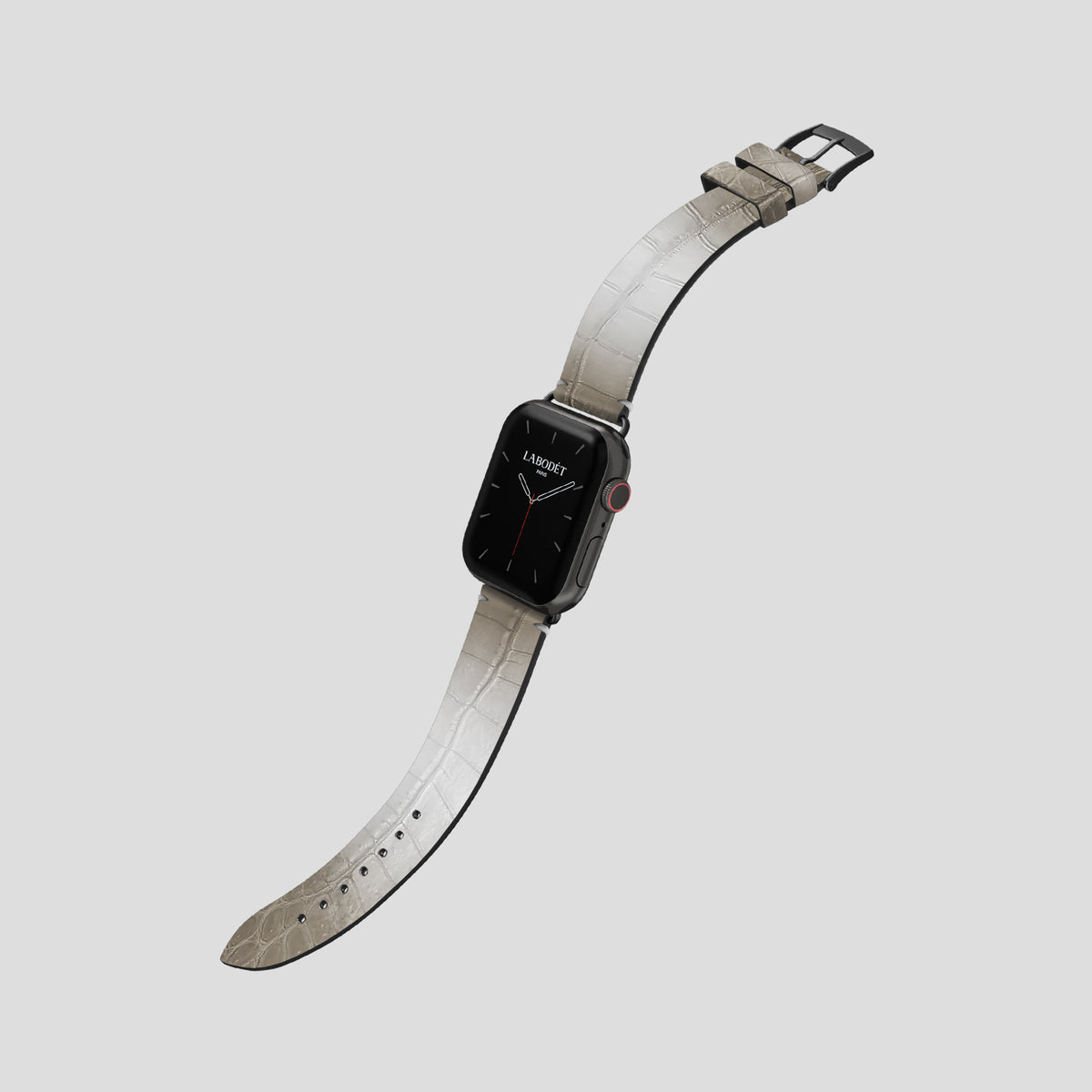 Grey Apple Watch 42mm Strap Himalayan Crocodile with Black Metal -3 | Grey-Black