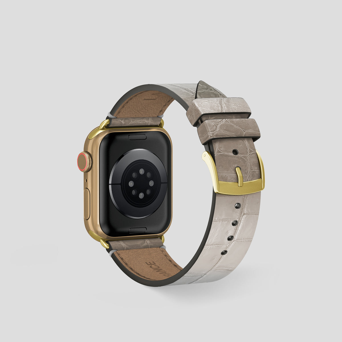 Grey Apple Watch 42mm Strap Himalayan Crocodile with Gold Metal -2 | Grey-Gold