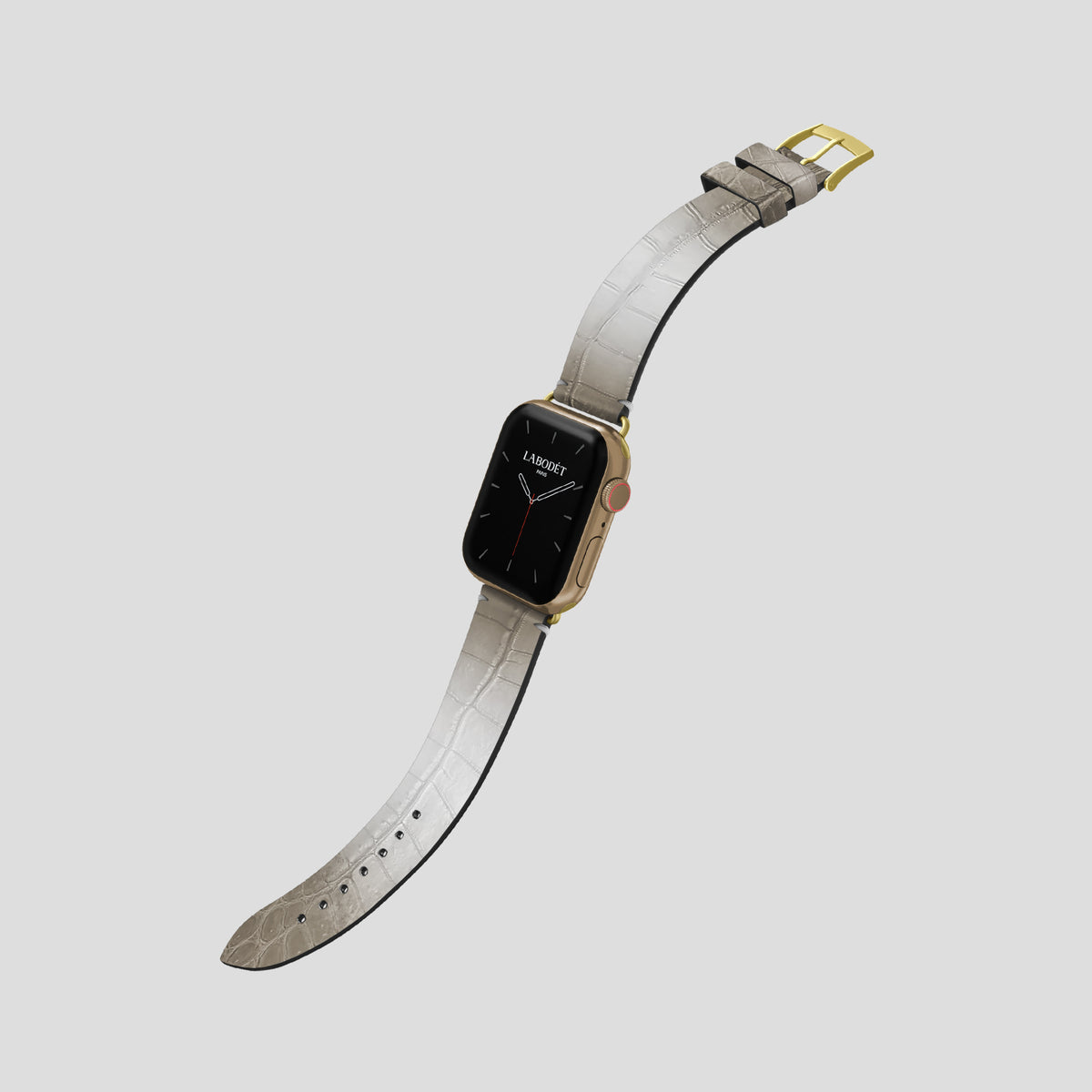 Grey Apple Watch 42mm Strap Himalayan Crocodile with Gold Metal -3 | Grey-Gold