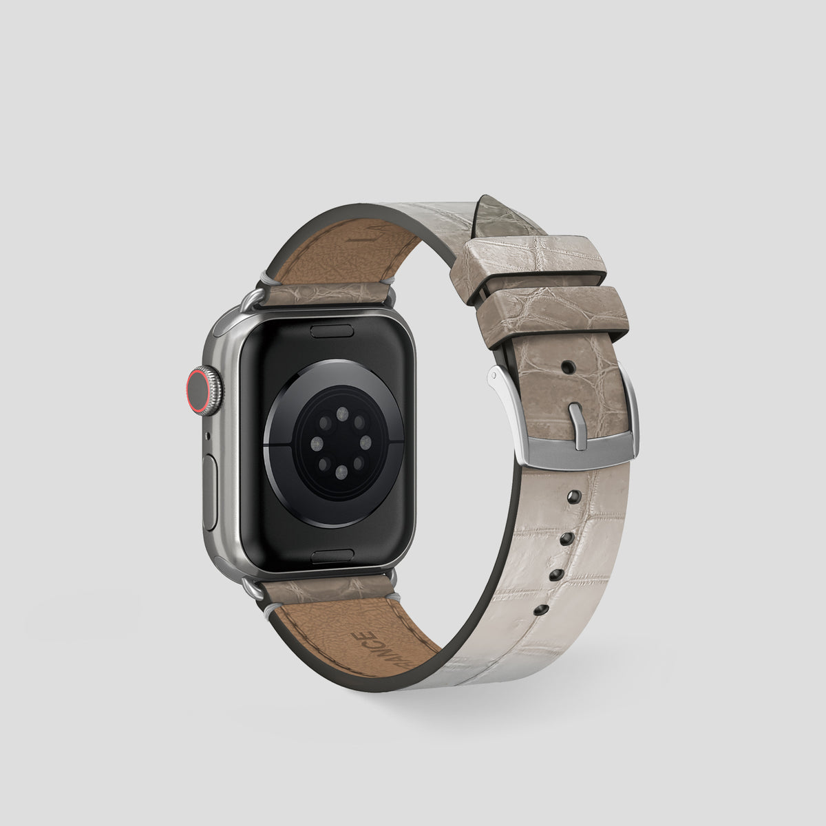 Grey Apple Watch 42mm Strap Himalayan Crocodile with Steel Metal -2 | Grey-Steel