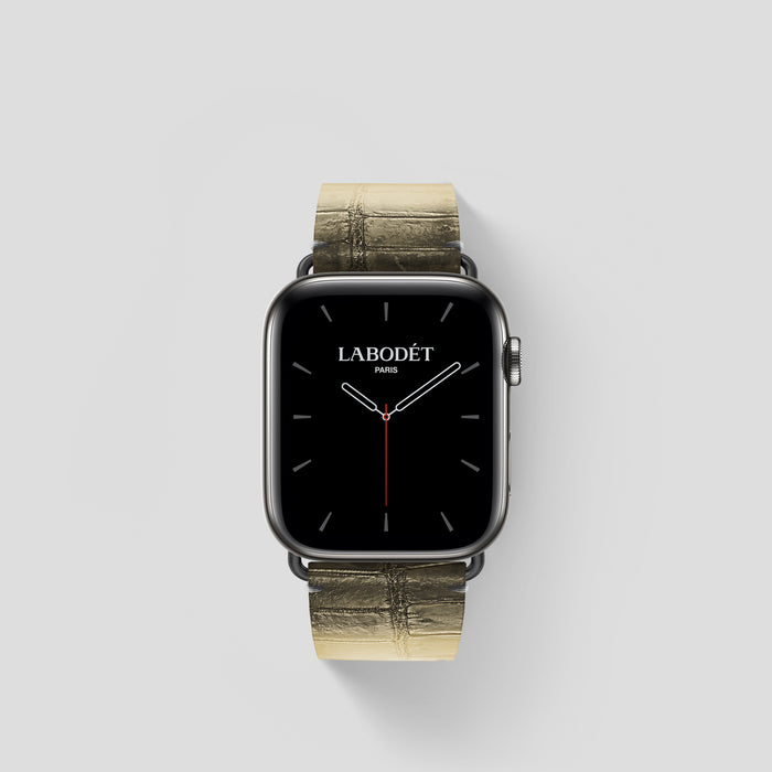 Natural Apple Watch 42mm Strap Himalayan Crocodile with Black Metal -1 | Natural-Black