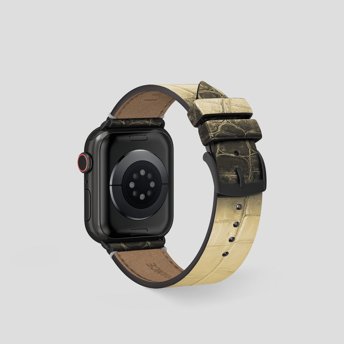 Natural Apple Watch 42mm Strap Himalayan Crocodile with Black Metal -2 | Natural-Black