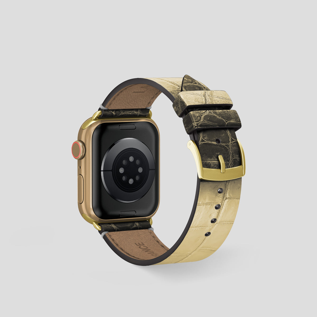Natural Apple Watch 42mm Strap Himalayan Crocodile with Gold Metal -2 | Natural-Gold