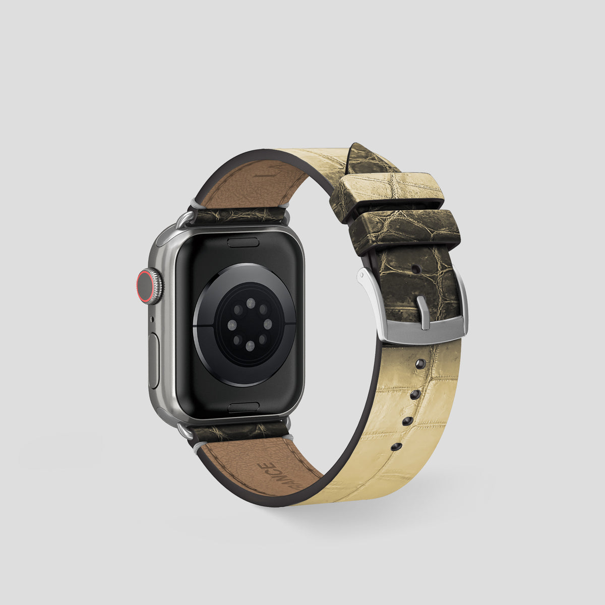 Natural Apple Watch 42mm Strap Himalayan Crocodile with Steel Metal -2 | Natural-Steel