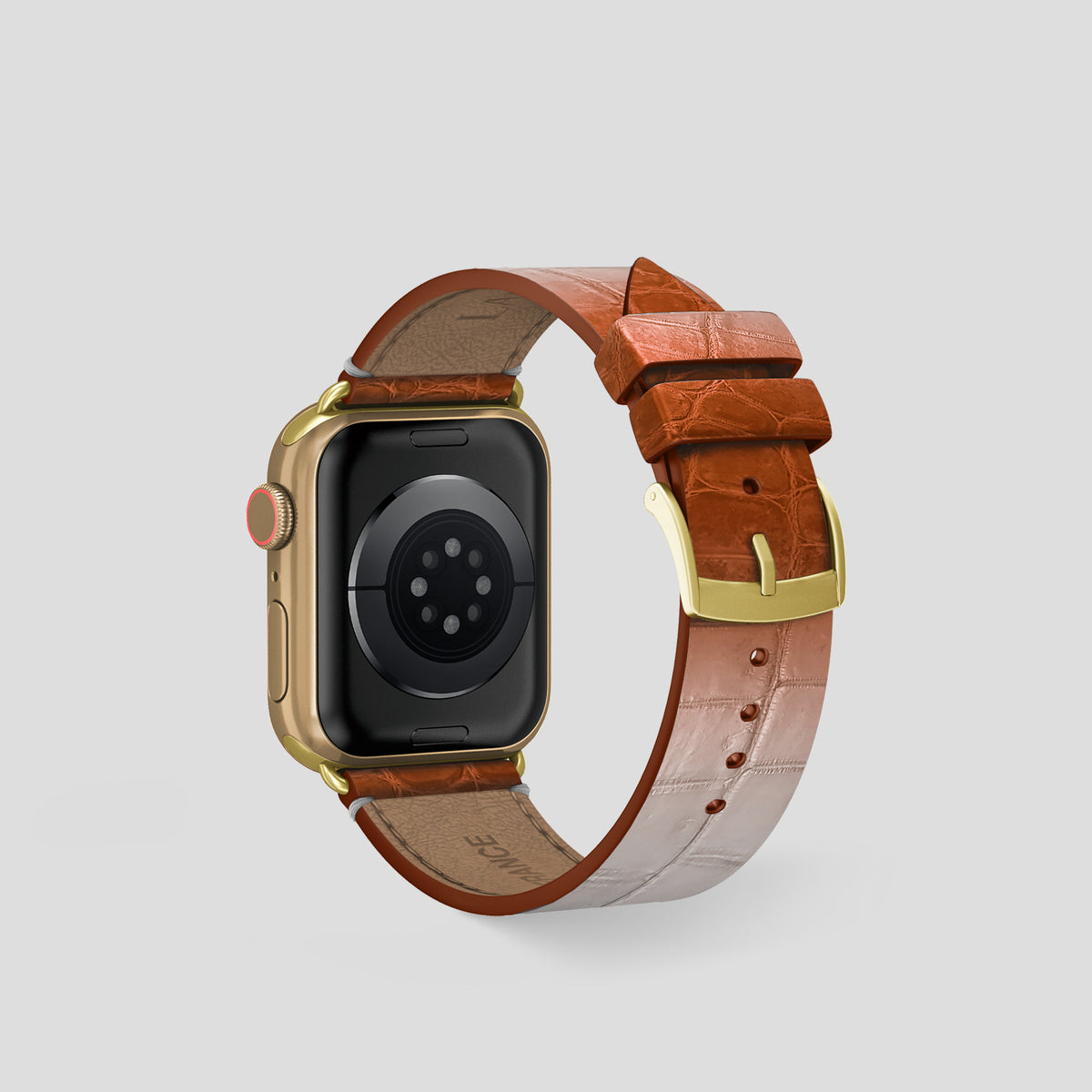Orange Apple Watch 42mm Strap Himalayan Crocodile with Gold Metal -2 | Orange-Gold