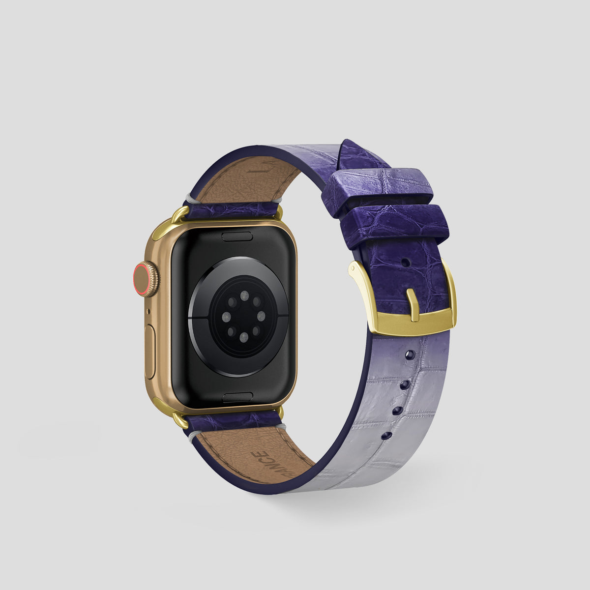Purple Apple Watch 42mm Strap Himalayan Crocodile with Gold Metal -2 | Purple-Gold