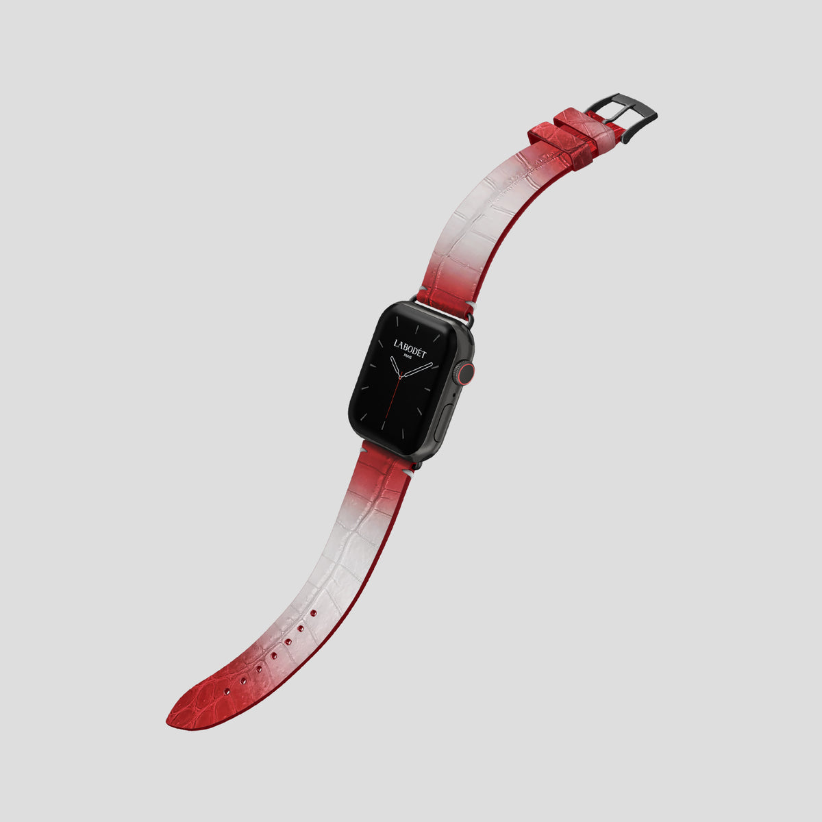 Red Apple Watch 42mm Strap Himalayan Crocodile with Black Metal -3 | Red-Black