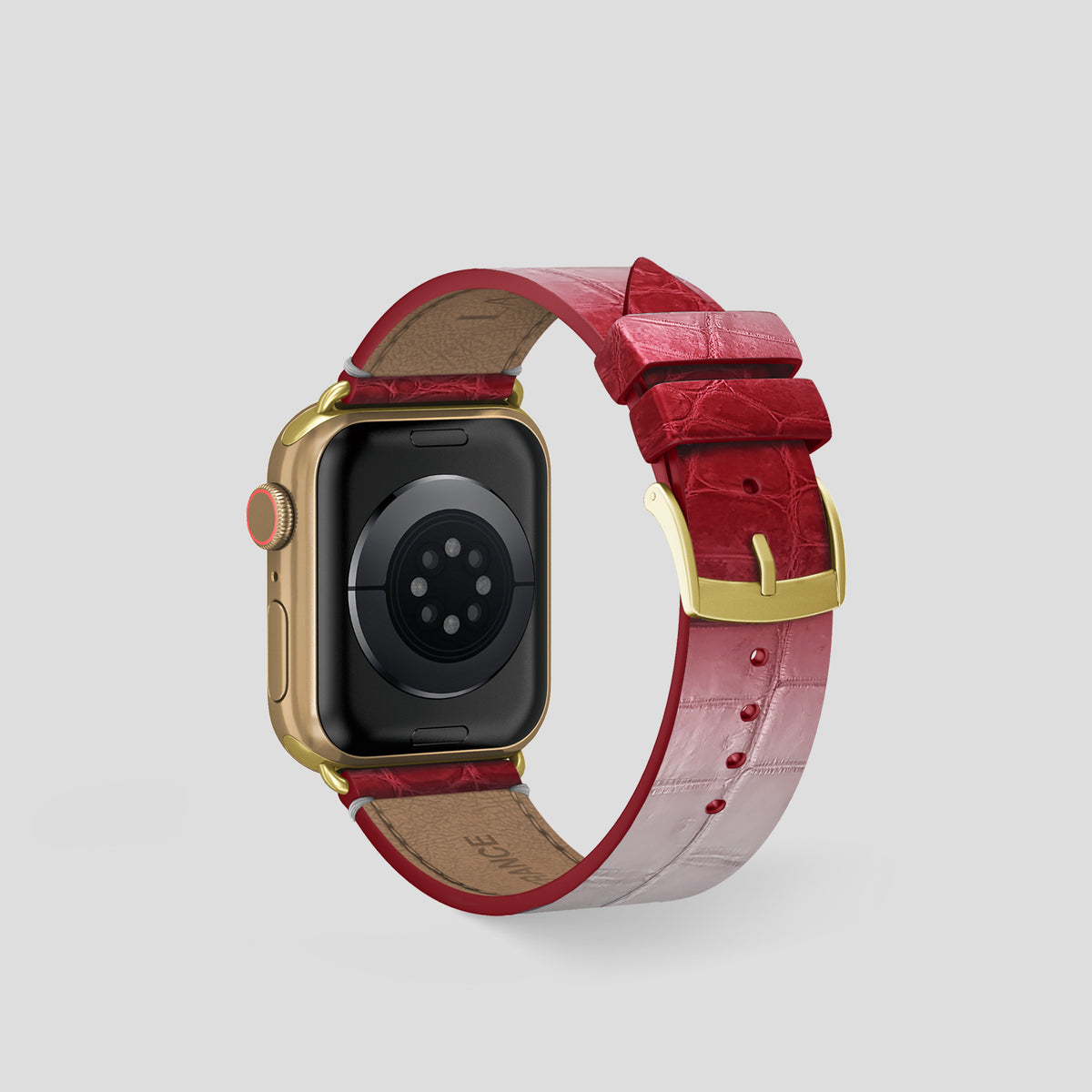 Red Apple Watch 42mm Strap Himalayan Crocodile with Gold Metal -2 | Red-Gold