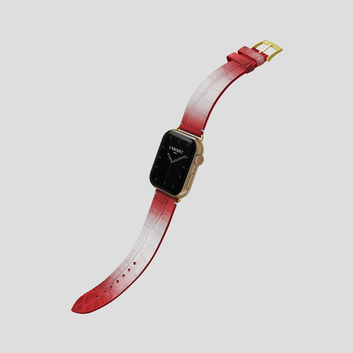 Red Apple Watch 42mm Strap Himalayan Crocodile with Gold Metal -3 | Red-Gold