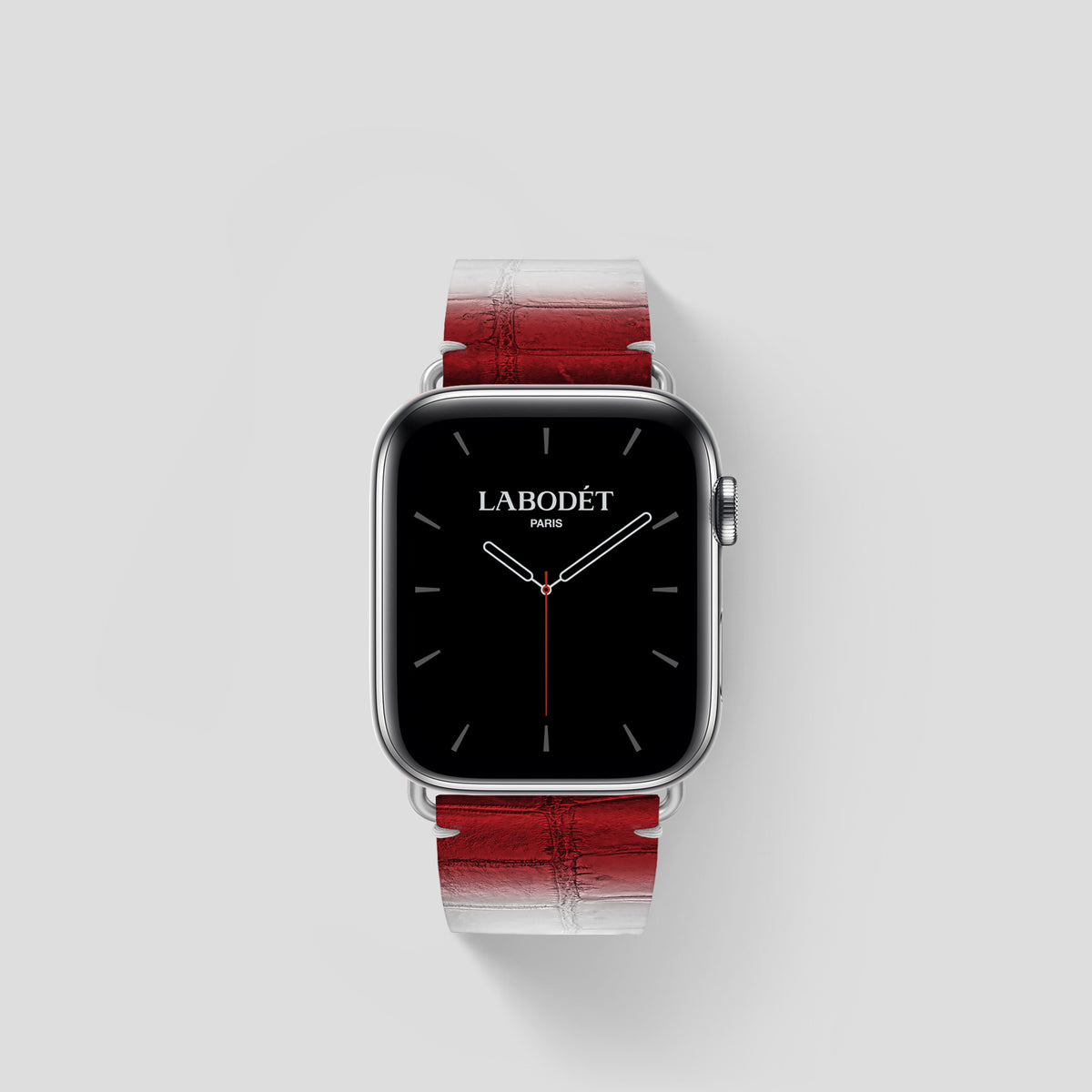 Red Apple Watch 42mm Strap Himalayan Crocodile with Steel Metal -1 | Red-Steel