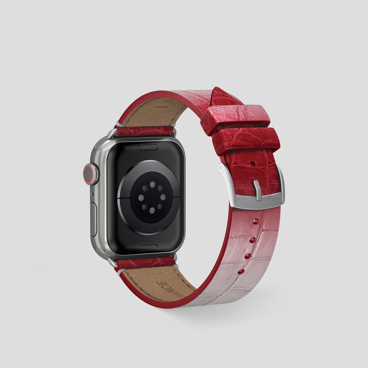 Red Apple Watch 42mm Strap Himalayan Crocodile with Steel Metal -2 | Red-Steel