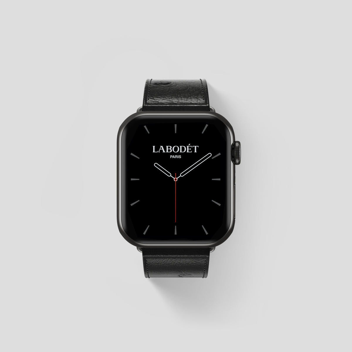 Black Apple Watch 42mm Classic Strap Ostrich with Black Metal -1 | Black-Black