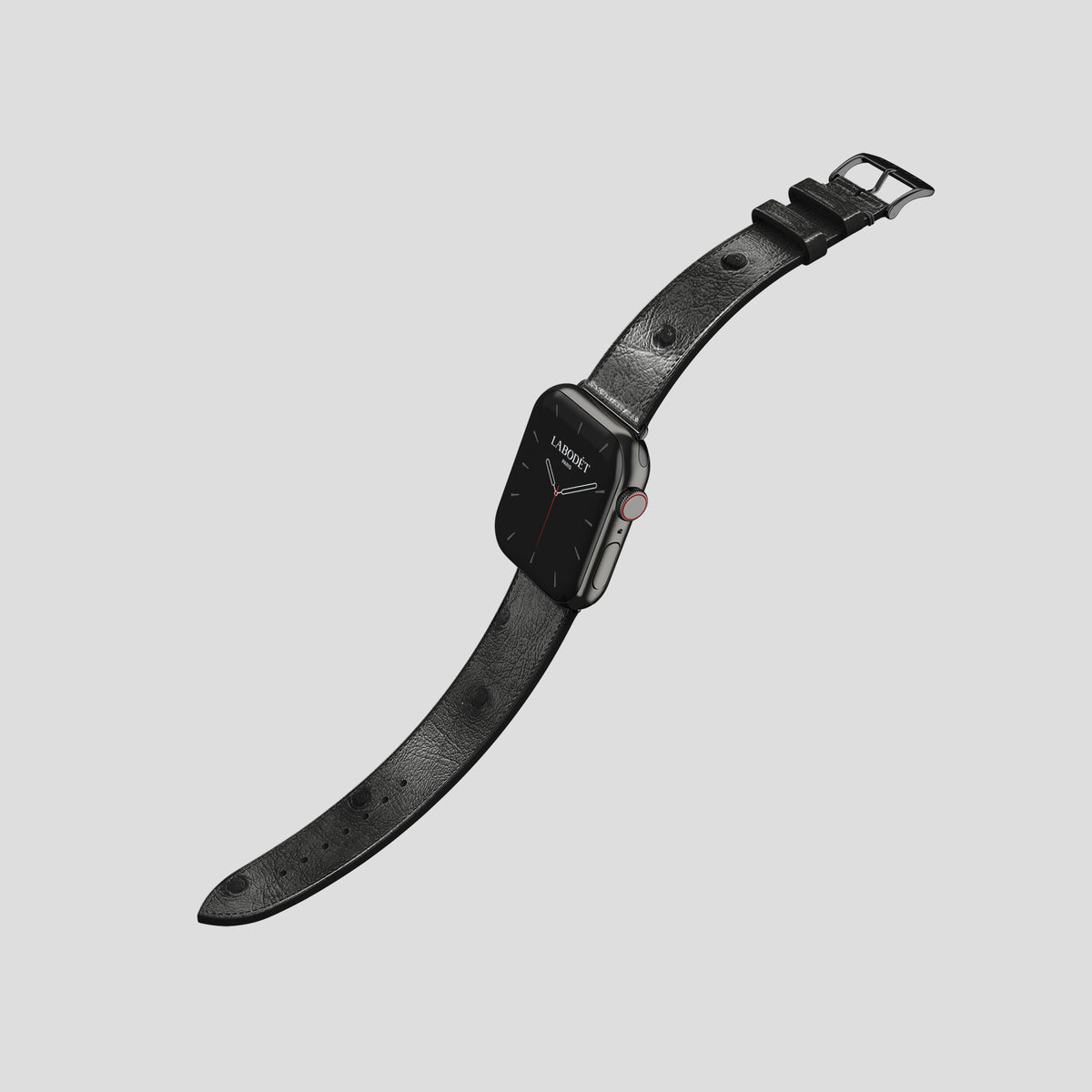 Black Apple Watch 42mm Classic Strap Ostrich with Black Metal -3 | Black-Black