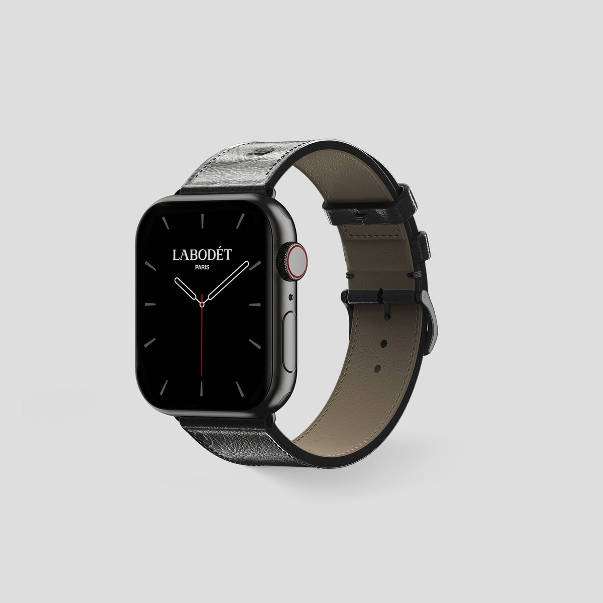 Black Apple Watch 42mm Classic Strap Ostrich with Black Metal -6 | Black-Black