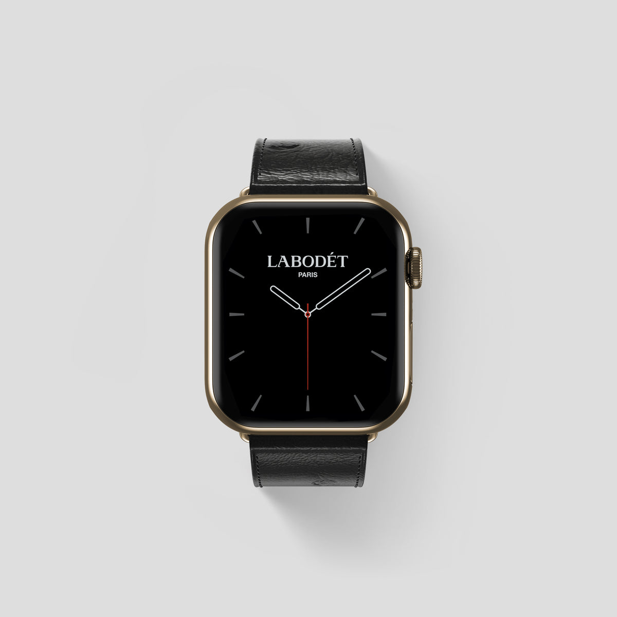 Black Apple Watch 42mm Classic Strap Ostrich with Gold Metal -1 | Black-Gold
