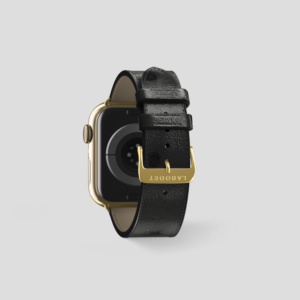 Black Apple Watch 42mm Classic Strap Ostrich with Gold Metal -2 | Black-Gold
